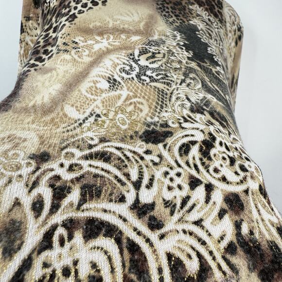 Cache animal artsy pattern knit high neck top size large Brown Gold Long Sleeve - Picture 7 of 11